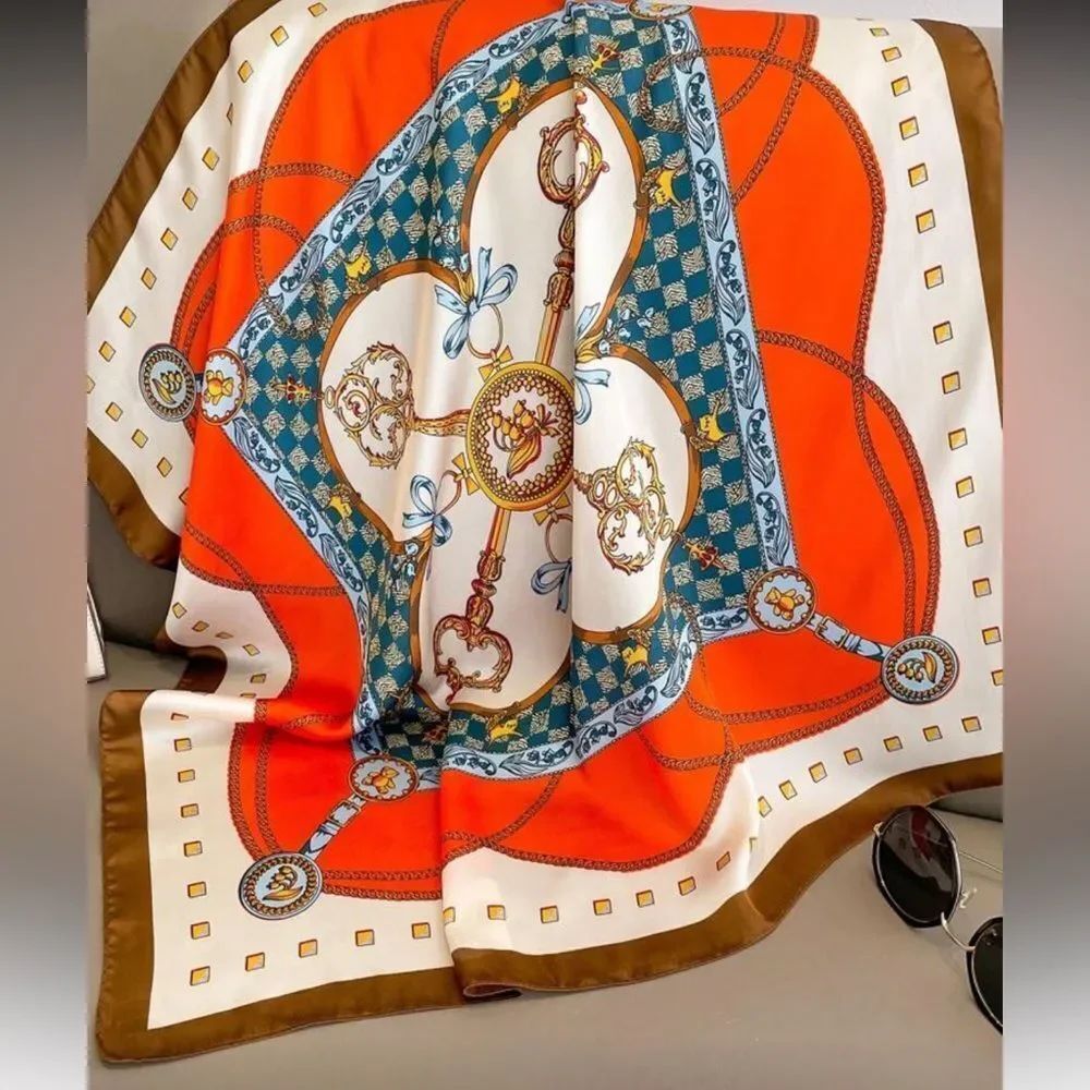 Decorative Scarf in White, Orange A1556 - Picture 2 of 5